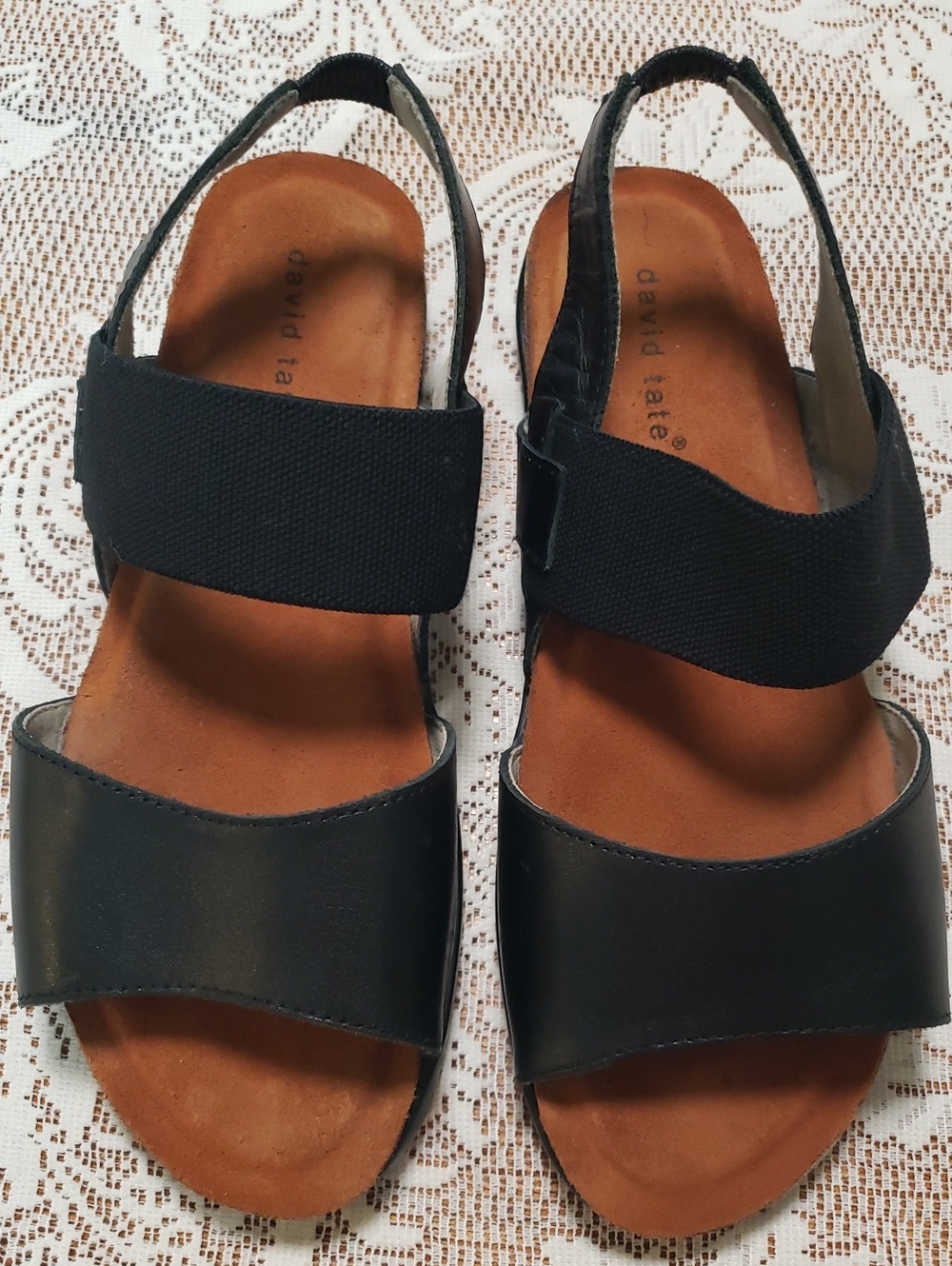 Women, David Tate Black Leather & Elastic Slingback Sandals